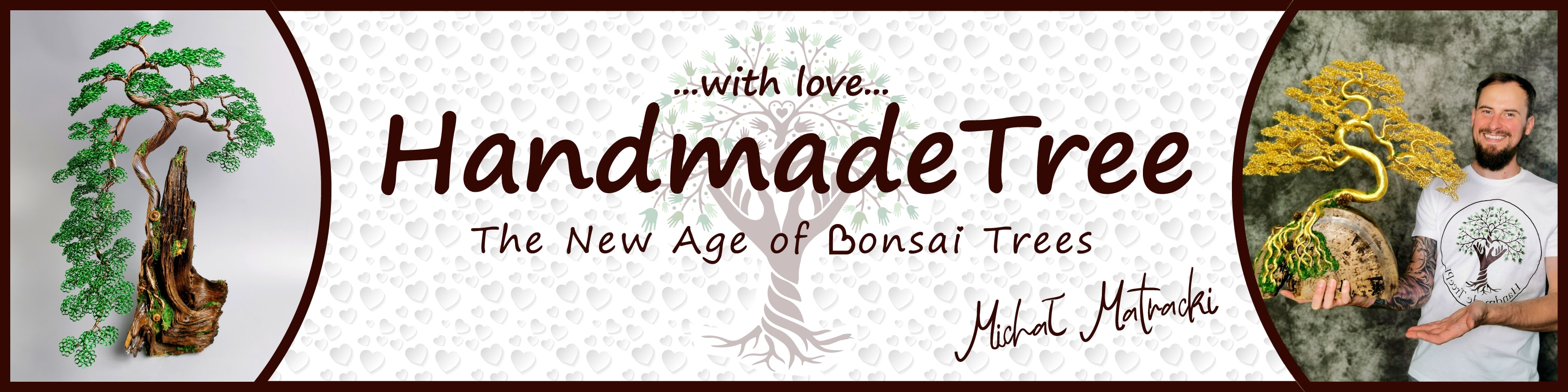 banner etsy Handmadetree, michał matracki bonsai z drutu